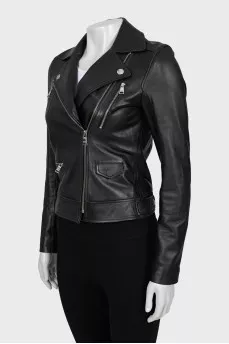 Slim fit black leather jacket