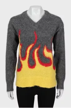 Knitted sweater with long pile