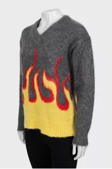Knitted sweater with long pile