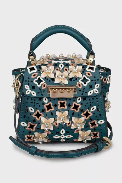 Mini bag with perforation and embroidery