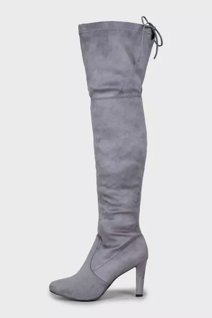 Grey suede over the knee boots