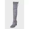 Grey suede over the knee boots