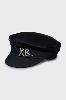 Satin cap with rhinestones