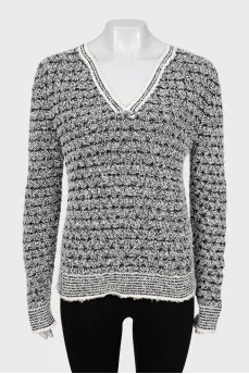 Black and White V-Neck Sweater