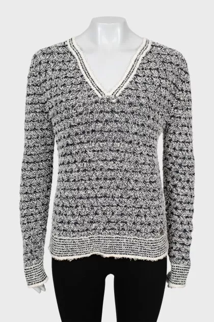 Black and White V-Neck Sweater