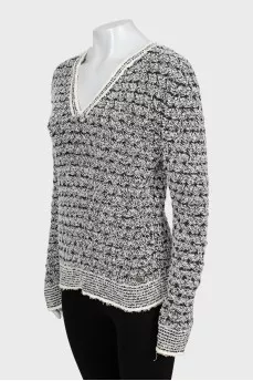 Black and White V-Neck Sweater