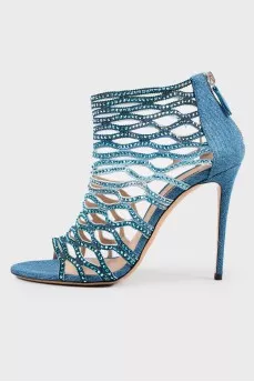 Denim sandals with rhinestones