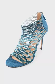 Denim sandals with rhinestones