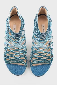 Denim sandals with rhinestones