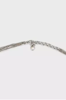Серебристое колье с искусственным жемчугом