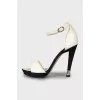 Black and white wedge heel sandals