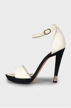 Black and white wedge heel sandals