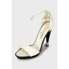 Black and white wedge heel sandals