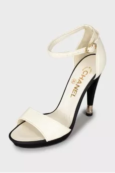 Black and white wedge heel sandals