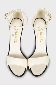Black and white wedge heel sandals