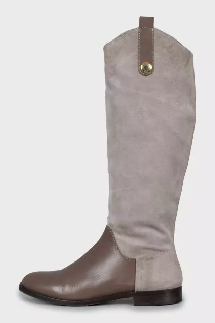 Low heel leather and suede boots