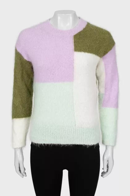 Long pile sweater with print