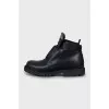 Leather boots with gold logo