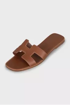 Oran brown leather slippers