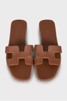 Oran brown leather slippers