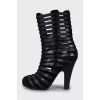 Suede ankle boots with leather straps