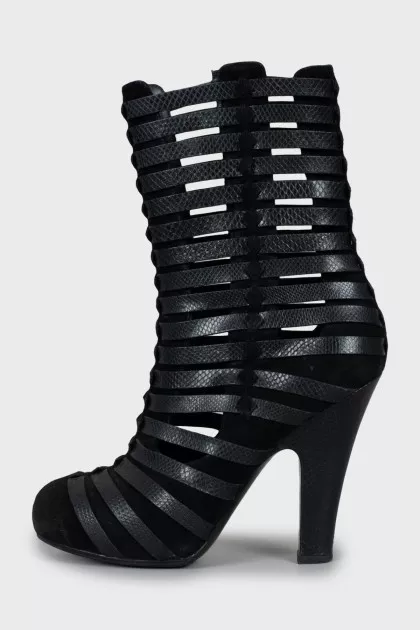 Suede ankle boots with leather straps