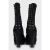 Suede ankle boots with leather straps