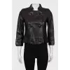 Cropped Leather Jacket with Buttons