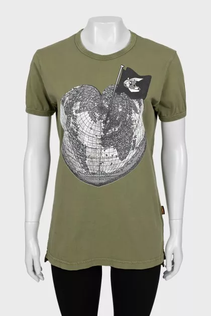 Khaki T-shirt with print