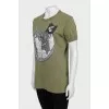 Khaki T-shirt with print