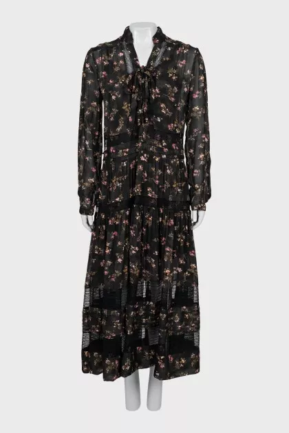 Floral print dress with lace
