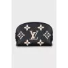 Leather cosmetic bag with embossing and tag
