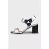 Leather sandals with contrasting heels