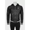 Men's leather jacket with shorn inserts
