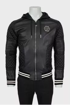 Men's leather jacket with shorn inserts