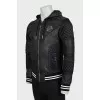 Men's leather jacket with shorn inserts