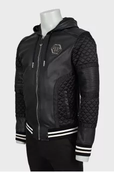 Men's leather jacket with shorn inserts