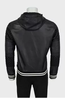 Men's leather jacket with shorn inserts