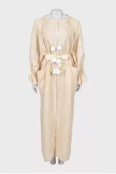 Embroidered maxi dress with belt