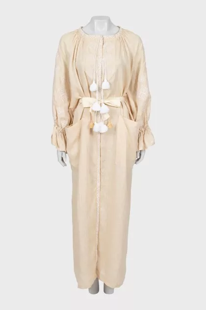 Embroidered maxi dress with belt