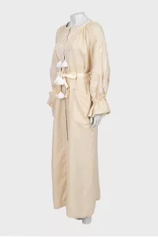 Embroidered maxi dress with belt