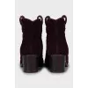 Velour ankle boots with braiding