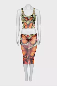 Semi-transparent skirt suit