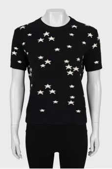 Short sleeve printed sweater