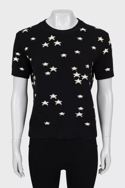 Short sleeve printed sweater