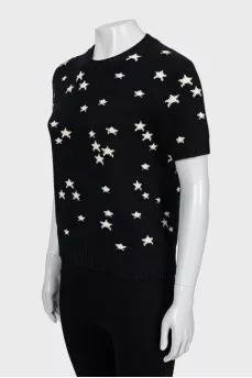 Short sleeve printed sweater