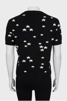 Short sleeve printed sweater