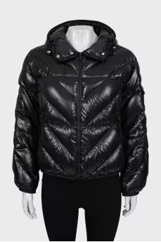 Quilted black down jacket with hood