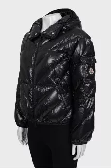 Quilted black down jacket with hood