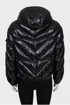 Quilted black down jacket with hood